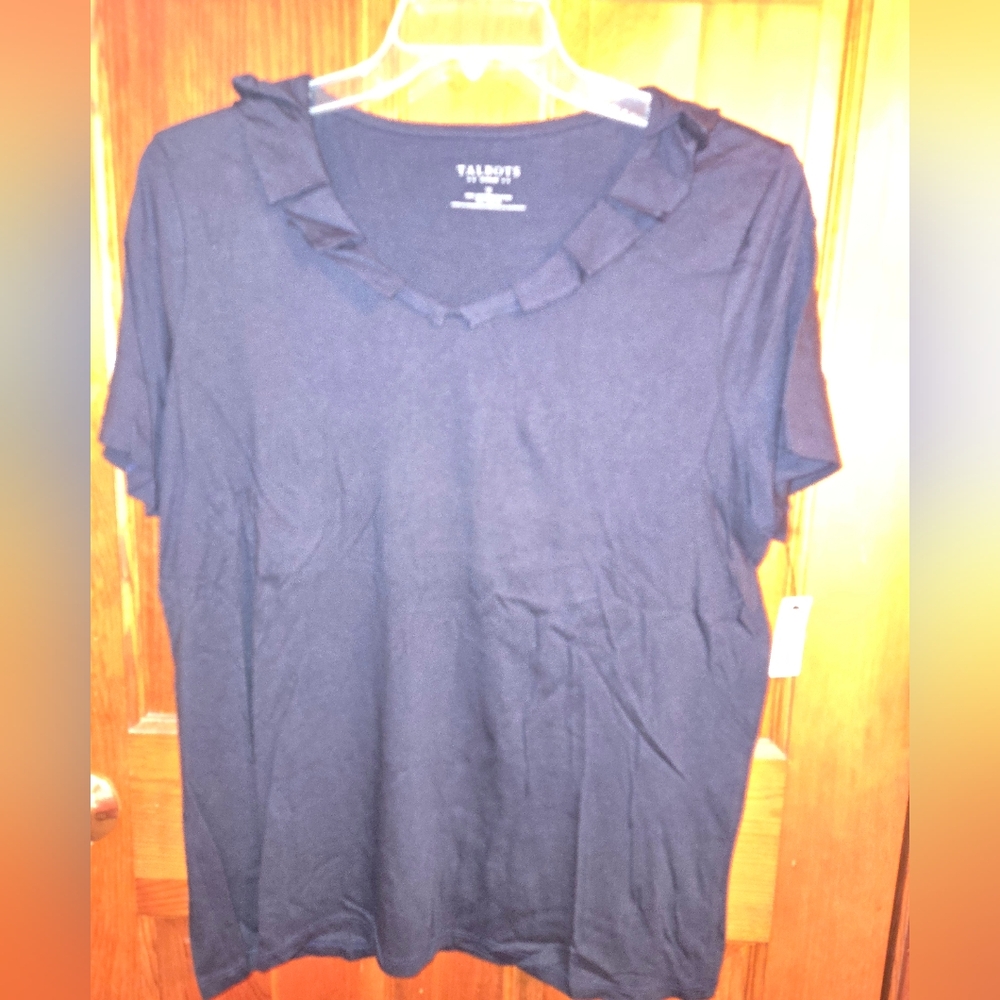Talbots Black Short Sleeve Ruffle Top